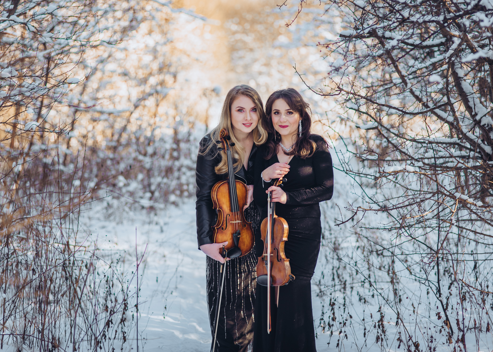 zimowa sesja portretowa ze skrzypcami warszawa wilanow