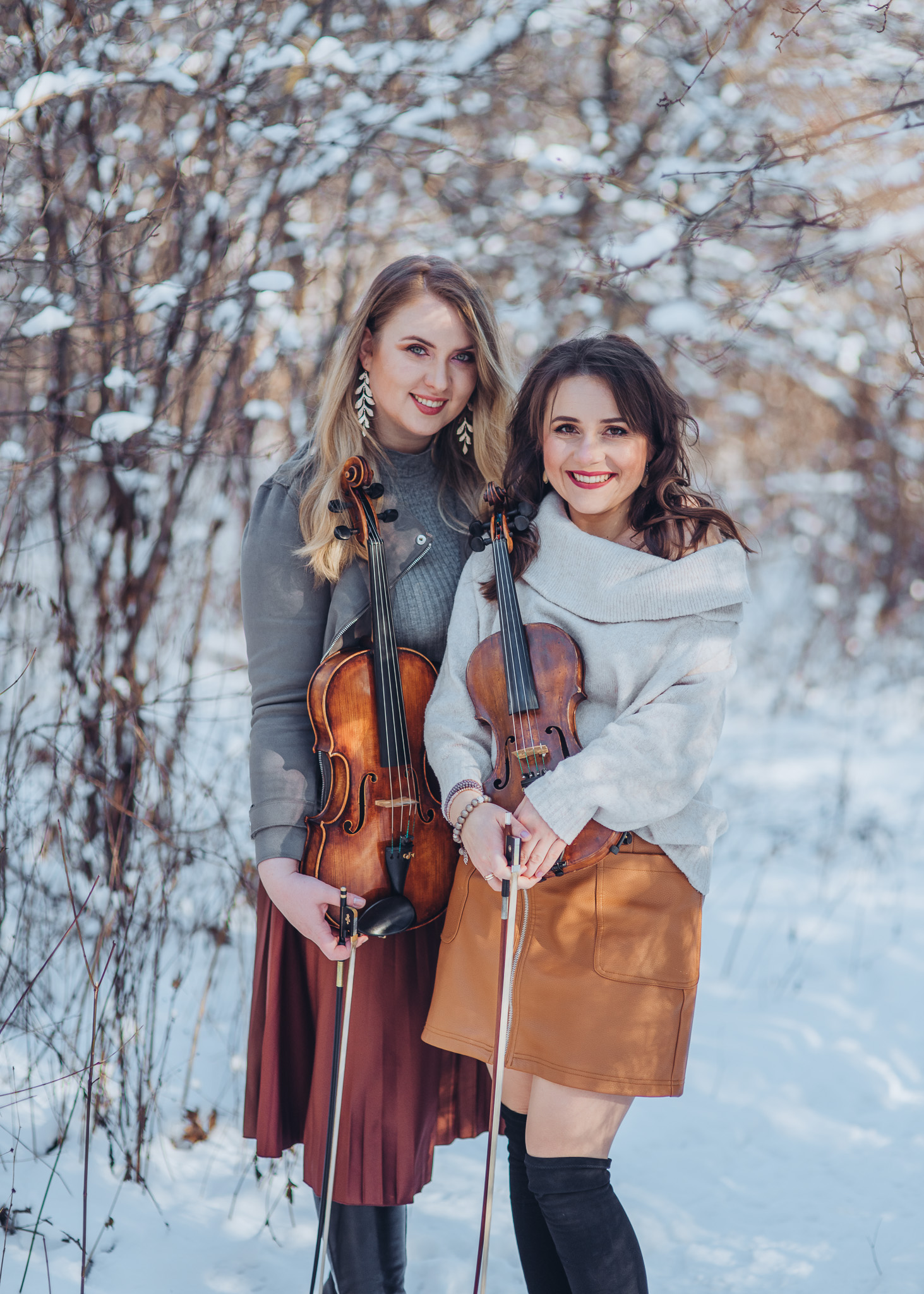 zimowa sesja portretowa ze skrzypcami warszawa wilanow